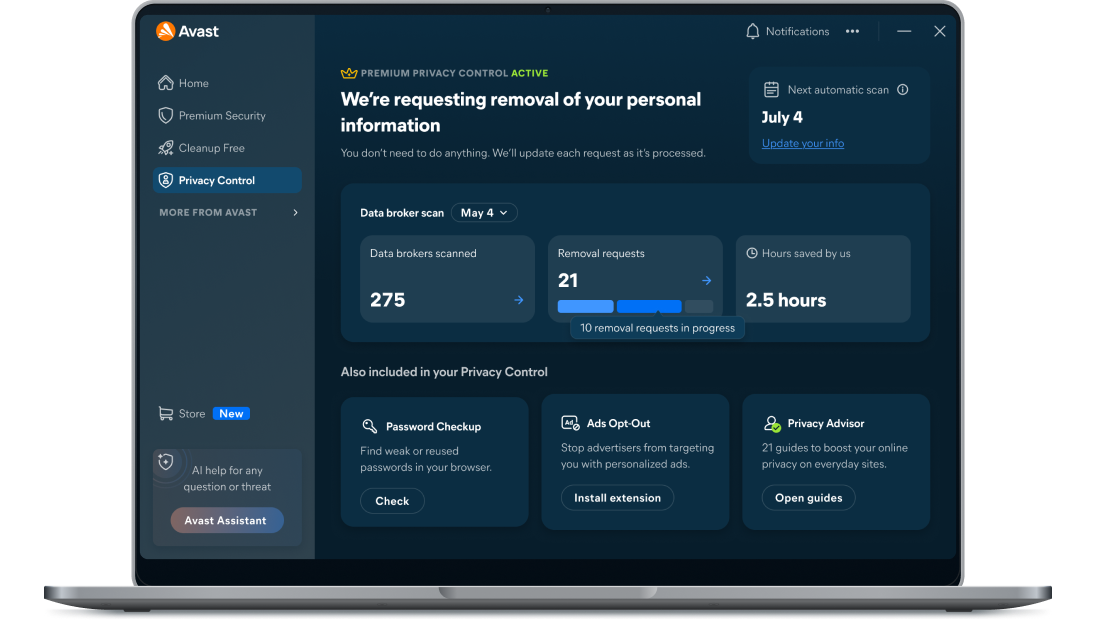 Laptop displaying privacy control
