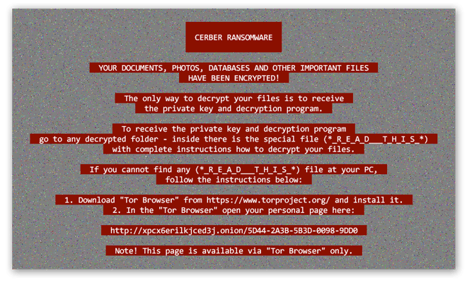 A ransom note shown by Cerber Ransomware