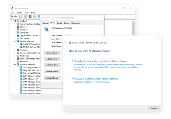 Actualizaciones automáticas de Administrador de dispositivos