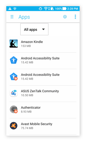 The Apps menu in Android 7.0