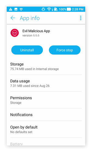 The App info menu in Android 7.0