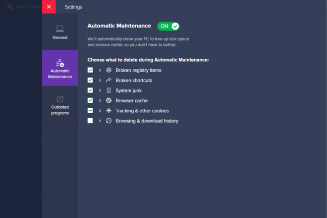 The Automatic Maintenance mode in Avast Cleanup will keep your browser clean so it runs faster, improving buffering speeds.