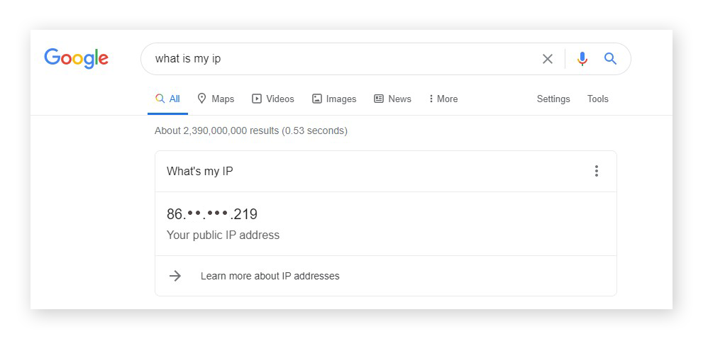 Encontrar su dirección IP con una búsqueda de Google