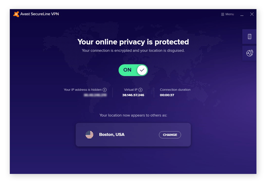 Anzeigen der virtuellen IP-Adresse in Avast SecureLine VPN für Windows 10