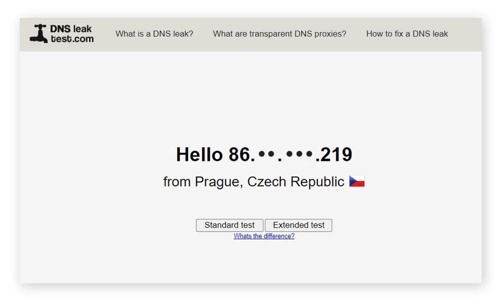 Comprobar la dirección IP y la información de DNS propias con DNSLeakTest