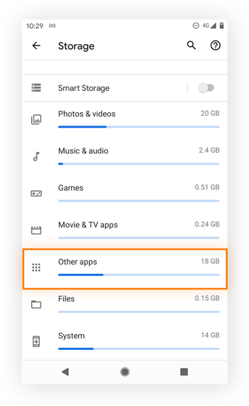 Exibindo o Armazenamento nas Configurações no Android 11.