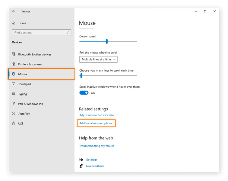 Editar la configuración del ratón en Windows 10