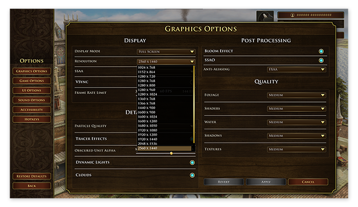 Las opciones gráficas de Age of Empires III: Definitive Edition para Windows 10