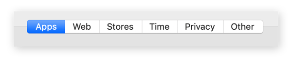 Paso 4 para establecer controles parentales en Mac. Seleccione si desea modificar la categoría Aplicaciones, Web, Tiendas, Tiempo, Privacidad u Otros.
