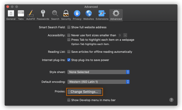 Changing the proxy settings in Safari for macOS