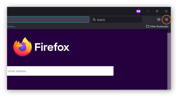  Una captura de pantalla de Firefox con el menú de la hamburguesa en la parte superior derecha marcado.