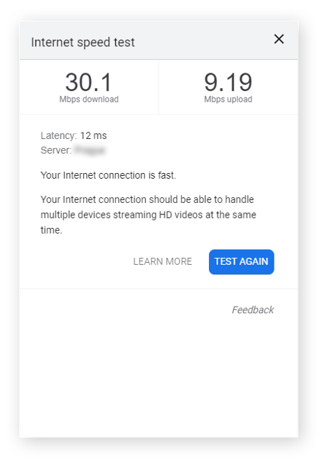 Prueba de las velocidades de descarga y subida de Internet con la herramienta de test de velocidad de Google