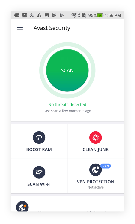 Avast Mobile Security para Android analiza el teléfono en busca de malware y otras amenazas.