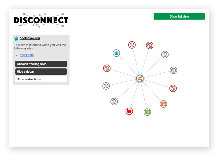 La interfaz de usuario de la extensión Disconnect para Chrome en Windows 10