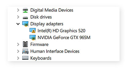 Using Device Manager in Windows 10 to find a potential graphics driver error