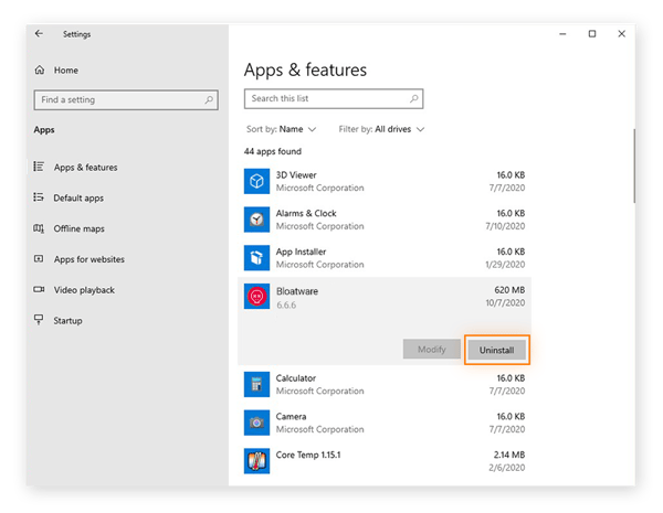 Deinstallieren einer unerwünschten App in Windows 10