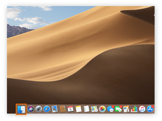 Screenshot des Mac-Startbildschirms, um die Position des Finder-Symbols zu zeigen