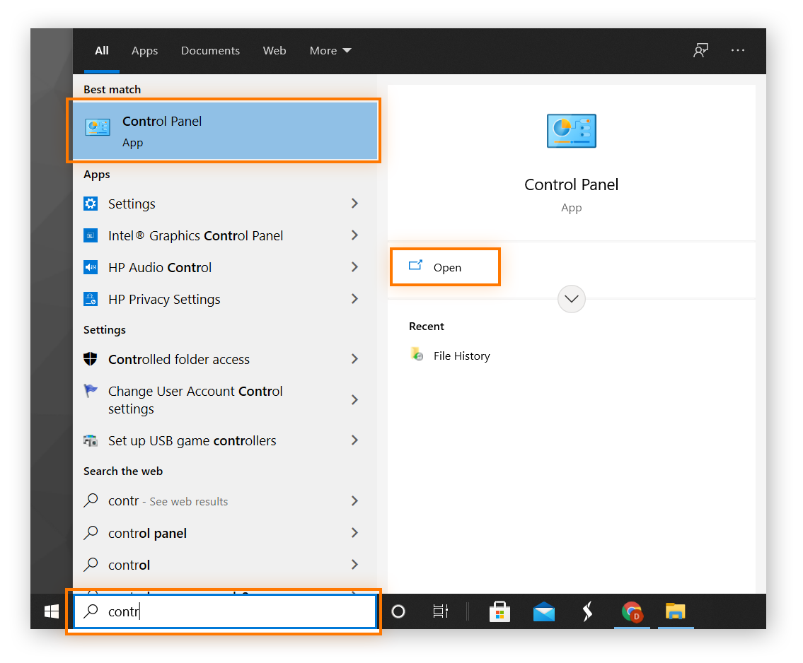 Destacando a opção Painel de Controle após pesquisar Painel de Controle na Barra de Pesquisa do Windows