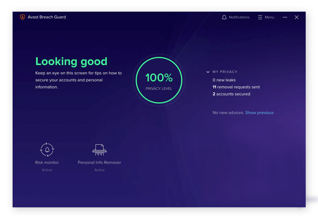 The Avast BreachGuard dark web monitoring tool for Windows 10