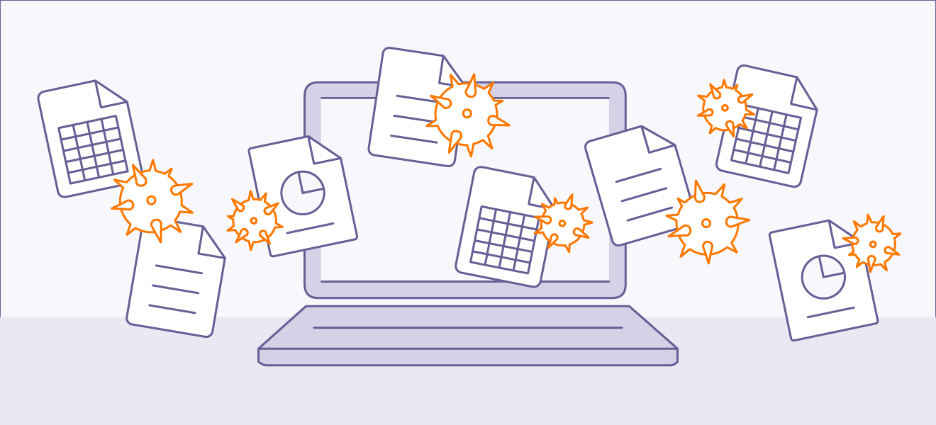 Um computador com um vírus de macro infectando seu Microsoft Word e Excel.
