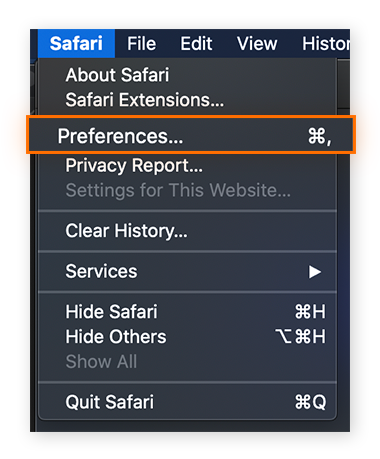 Abrir las preferencias de Safari en macOS