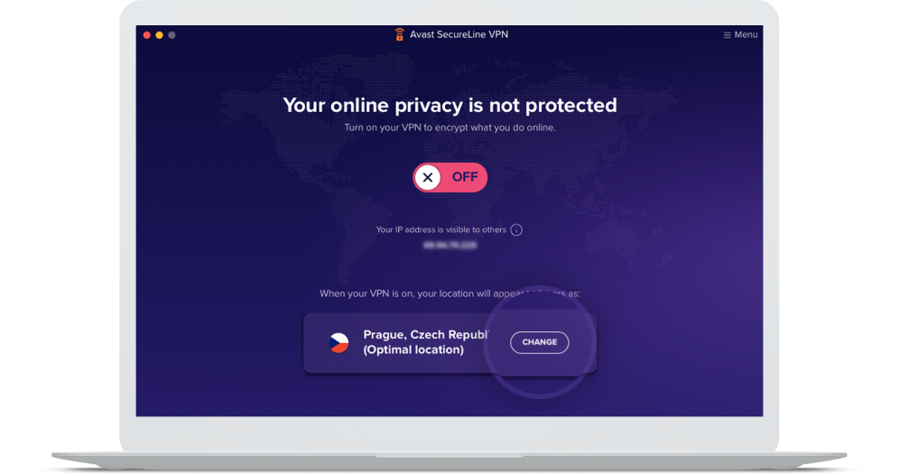 A tela inicial do Avast SecureLine VPN