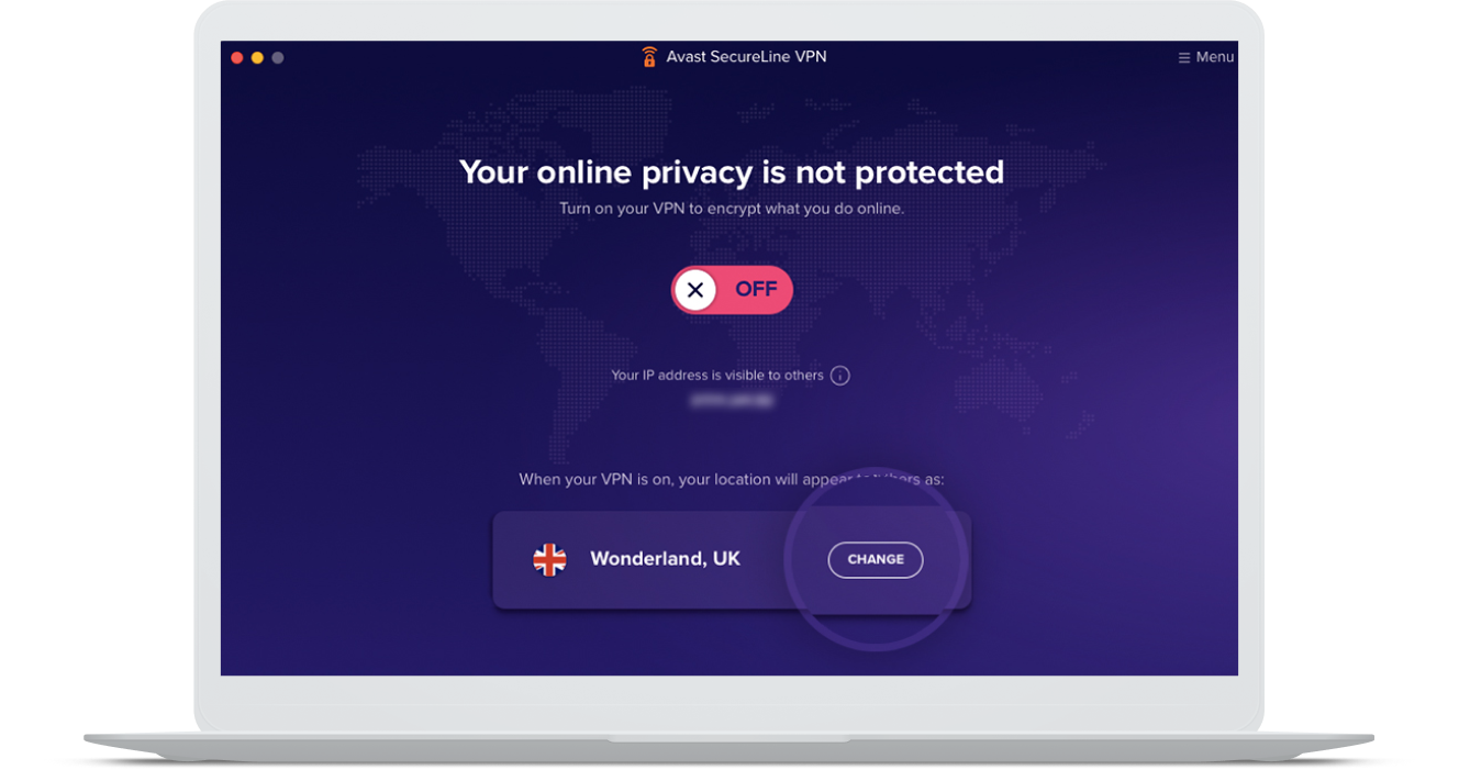 The Avast SecureLine VPN home screen